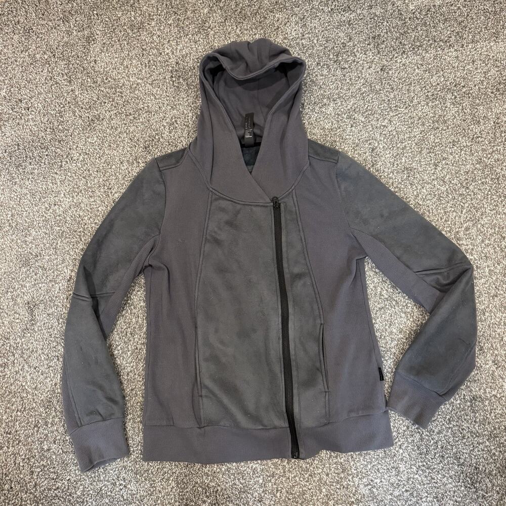 MPG Moto Hoodie Jacket Gray Faux Suede Sherpa Lined Athleisure Women’s L